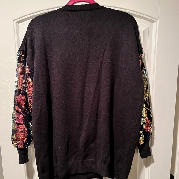 𝅺gorgeous multicolor sequin arm black sweater Designer inspired. XXL holiday - Picture 5 of 7